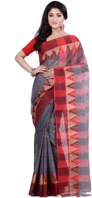Moumitasaree Self Design, Solid/Plain Tant Pure Cotton Saree(Pink, Blue)
