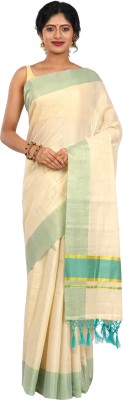 Teejh Solid/Plain Kasavu Tissue Saree(Blue)