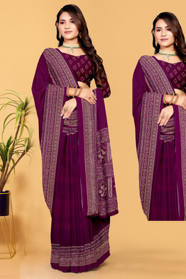 HIRPARA Printed Daily Wear Cotton Silk Saree(Purple)