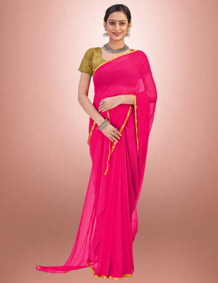 JiproStore Solid/Plain Bollywood Lycra Blend Saree(Pink)