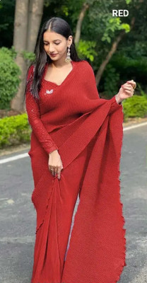 RamKrupa Creation Embroidered Bollywood Georgette Saree(Red)