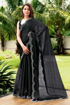PEEYU Embroidered Bollywood Jimmy choo Saree(Black)