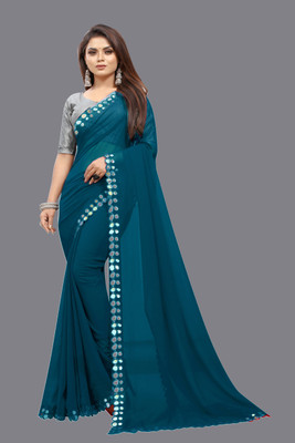 Vivan Fab Self Design Bollywood Georgette, Art Silk Saree(Multicolor)