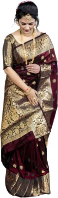 GORAL Embellished, Self Design, Woven Kanjivaram Art Silk, Jacquard Saree(Maroon)