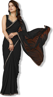 LOROFY Solid/Plain Bollywood Georgette Saree(Black)