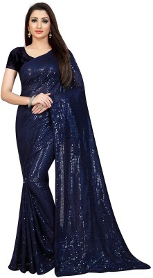 SHOBHTESH Striped, Digital Print, Embroidered Bollywood Georgette Saree(Blue)