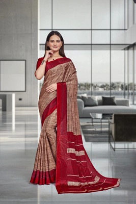 Feminista Printed, Solid/Plain Daily Wear Crepe Saree(Red)