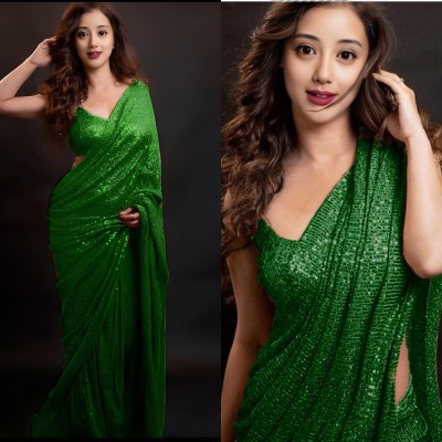 New Pooja Embellished, Embroidered Bollywood Georgette Saree(Green)