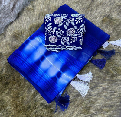 DG's Attire Embellished Bollywood Viscose Rayon Saree(Blue, White)