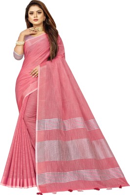 AARVI FASHION Woven Daily Wear Linen Saree(Pink)