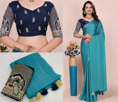 K 5 FASHION Embroidered, Embellished Bollywood Georgette Saree(Blue)