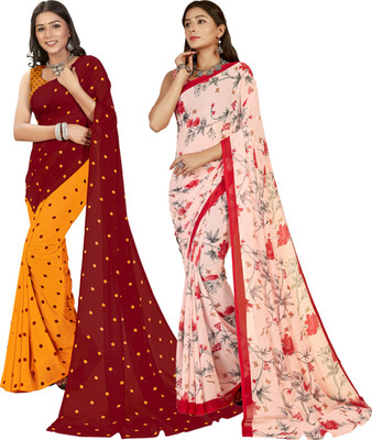 Anand Sarees Self Design Daily Wear Georgette Saree(Pack of 2, Multicolor, Red, Yellow)