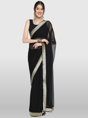 The Textile Hub Solid/Plain Bollywood Georgette Saree(Black)