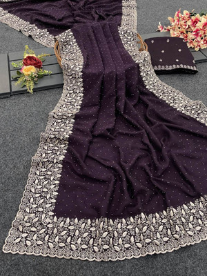 Vrati Creation Self Design Bollywood Cotton Blend Saree(Blue)
