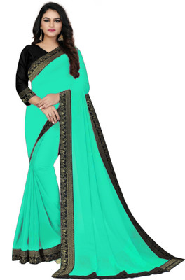 FIERTE Solid/Plain Bollywood Chiffon, Georgette Saree(Light Green)