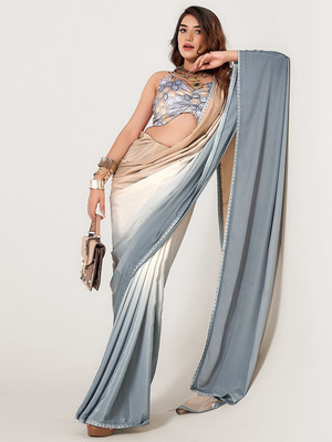 Sanskar Solid/Plain Bollywood Crepe Saree(Grey)