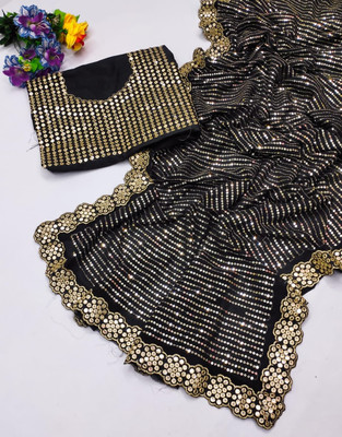 shyam enterprises Embellished Bollywood Chiffon Saree(Black)