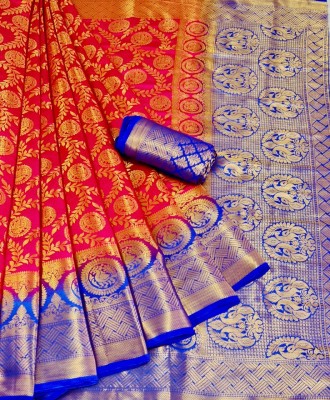 Fashion Club Collection Woven Banarasi Jacquard Saree(Blue, Maroon)