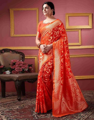Suali Woven Kanjivaram Pure Silk Saree(Orange)
