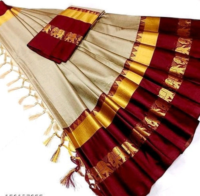 NST5 Woven Maheshwari Cotton Silk Saree(Multicolor)
