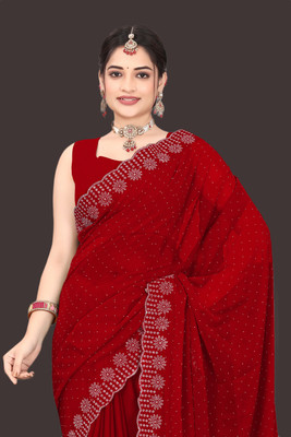 Shiv Febric Embellished Bollywood Chiffon Saree(Red)
