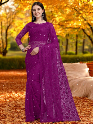 NEXA Printed Bollywood Brasso Saree(Purple)