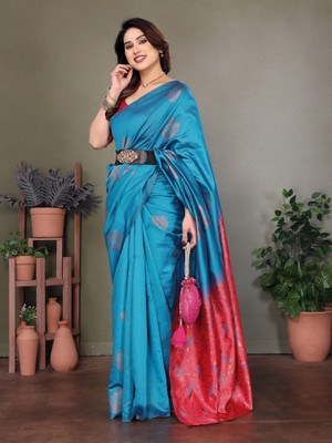 RAJESHWAR FASHION Woven Bollywood Jacquard Saree(Light Blue)