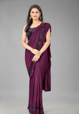BHAKTINANDAN Solid/Plain Bollywood Polyester, Lycra Blend Saree(Purple)