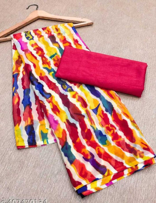 Pemal Designer Printed Leheria Georgette Saree(Multicolor)
