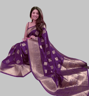 SOMVATI Woven, Self Design, Embellished Kanjivaram Art Silk, Jacquard Saree(Purple)