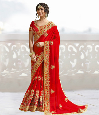 Trijal Fab Embroidered Bollywood Silk Blend Saree(Multicolor)