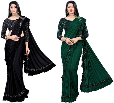 MIJAASHREE Printed Bollywood Lycra Blend Saree(Pack of 2, Multicolor)