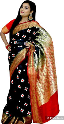 Dulhan Collection Embroidered Sambalpuri Satin Saree(Black)