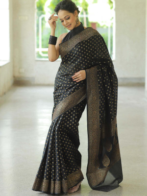 SHREE KSHETRAPAL CREATION Self Design Banarasi Pure Silk Saree(Black)