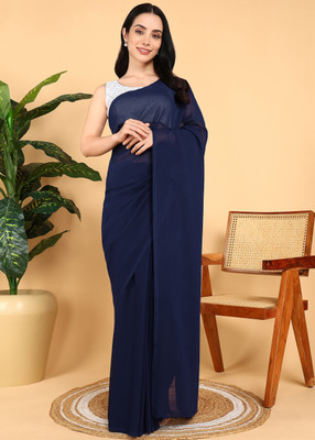 Bajrang Sarees Solid/Plain Bollywood Georgette Saree(Blue)