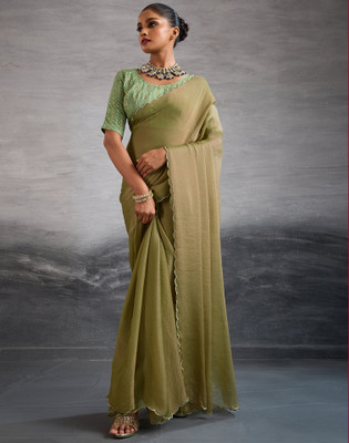 Satrani Self Design Bollywood Georgette Saree(Green)