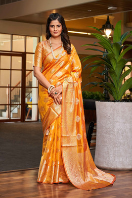 Divastri Woven Handloom Nylon Saree(Yellow)