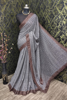 Snehdeep Embellished Bollywood Lycra Blend Saree(Brown)