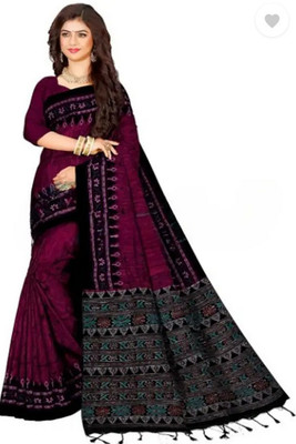 TITHISAREES Printed Sambalpuri Cotton Blend Saree(Magenta)