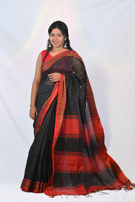 Ahana Textile Self Design Handloom Cotton Blend Saree(Black)