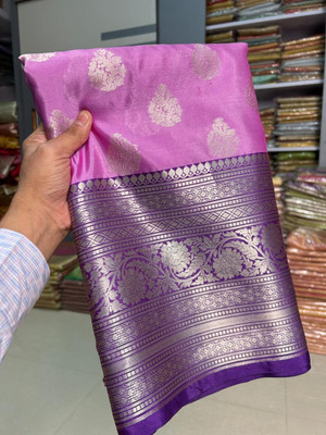 MJAfabric Woven Banarasi Cotton Silk Saree(Pink)