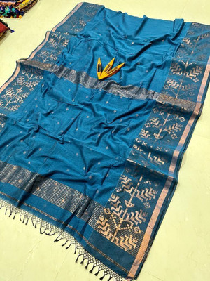 Lakshmi Boutique Woven Jamdani Handloom Jacquard Saree(Blue, Gold)