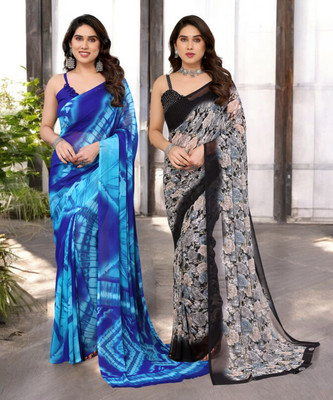 Divastri Printed Bollywood Georgette Saree(Pack of 2, Multicolor)