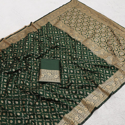 CP TEXTILE Embellished, Solid/Plain Banarasi Jacquard Saree(Dark Green)