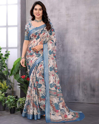 VCREATION Color Block Bollywood Cotton Linen Saree(Multicolor)