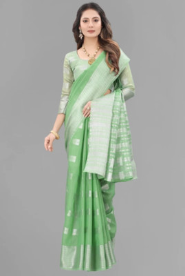 Rivasha Wear Woven Handloom Handloom Cotton Linen Saree(Green)