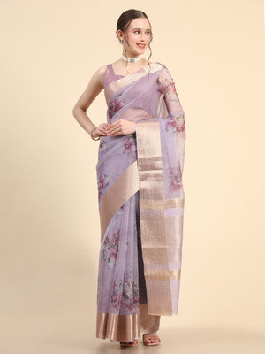 AVANSHEE Self Design, Printed Bollywood Organza, Silk Blend Saree(Purple)
