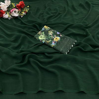 Sanskriti Synthetics Floral Print Handloom Chiffon Saree(Green)