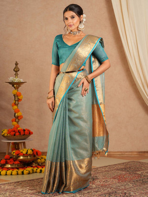 Sareemall Woven Chinnalapattu Cotton Blend Saree(Light Blue)
