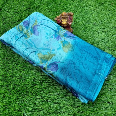 ZENFAB THREADS Floral Print Daily Wear Chiffon Saree(Light Blue)